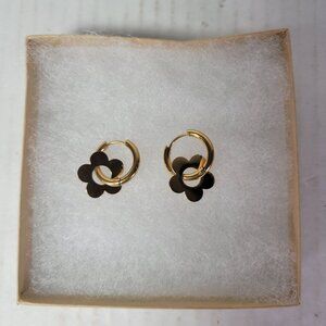 Revolve Peter & June Gold-Tone Dainty Modest Flower Charm Floral Hoop Earrings